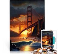 Jigsaw Puzzles for Adults 1000 Pieces Golden Gate Bridge Herausfordernd Schwierig mit passendem Poster und Quizblatt75x50cm