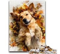 Jigsaw Puzzles for Adults 1000 Pieces Golden Retriever And Fallen Leaves Teenager Puzzles,Game Toys Every Piece Is Unique - Challenging Family Fun Game (38x26cm)