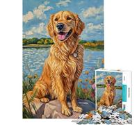 Jigsaw Puzzles for Adults 1000 Pieces Golden Retriever by The Lake Jigsaw 1000 Pieces Practical Game Gifts For Birthdays For Family Fun (Size 38x52cm)