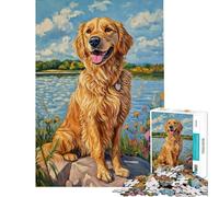 Jigsaw Puzzles for Adults 1000 Pieces Golden Retriever by The Lake Jigsaw 1000 Pieces Practical Game Gifts For Birthdays For Family Fun (Size 50x75cm)