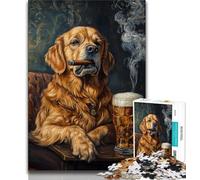 Jigsaw Puzzles for Adults 1000 Pieces Golden Retriever Smoking Puzzles,Vibrant And Unique Design Relaxing & Challenging Puzzle Experience (size 75x50cm)