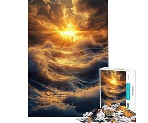 Jigsaw Puzzles for Adults 1000 Pieces Golden Sunset Over Ocean Waves Help The Brain Exercise Tough Challenge Educational Game for Age 14+ Game (50x75cm)