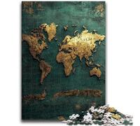 Jigsaw Puzzles for Adults 1000 Pieces Golden World Map Teenager Puzzles,Game Toys Every Piece Is Unique - Challenging Family Fun Game (75x50cm)