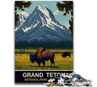Jigsaw Puzzles for Adults 1000 Pieces Grand Teton Bison Educational Games DIY Toys for Is Ideal As A Gift for The Whole Family (size 38x26cm)