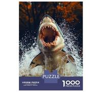 Jigsaw Puzzles for Adults 1000 Pieces Great White Shark Breaching Water Jigsaw for Adults Family Game Staycation Kill Time Great Gift for Gaming 52x38cm/1000pcs