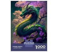 Jigsaw Puzzles for Adults 1000 Pieces Green Dragon Flowers Puzzles for Adults Relaxing Games Birthday Present Challenging To Complete 70x50cm/1000pcs