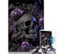 Jigsaw Puzzles for Adults 1000 Pieces Grey Skull Purple Roses Teenager Jigsaw,Fun Present & Activity for Home,Toy for Rainy Days (size 75x50cm)