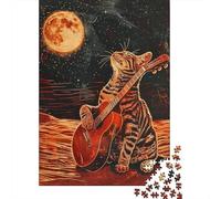 Jigsaw Puzzles for Adults 1000 Pieces Guitar Playing Cat Art Print-10 Jigsaw Puzzle Relaxing Games Precision Cutting Unique Birthday And Xmas Gifts 52x38cm/1000pcs