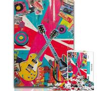Jigsaw Puzzles for Adults 1000 Pieces Guitar Record Collage Adult Jigsaw,is Ideal As Gifts for The Whole Family Suitable for And 14 (size 38x26cm)