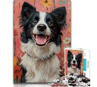 Jigsaw Puzzles for Adults 1000 Pieces Happy Border Collie Puzzles,Vibrant And Unique Design Relaxing & Challenging Puzzle Experience (size 75x50cm)