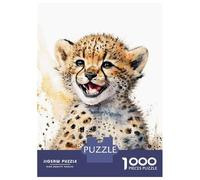 Jigsaw Puzzles for Adults 1000 Pieces Happy Cheetah Watercolor Puzzles for Adults Relaxing Games Birthday Present Challenging To Complete 38x26cm/1000pcs