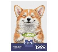 Jigsaw Puzzles for Adults 1000 Pieces Happy Corgi with Matcha Latte Jigsaw for Adults Relax Games Hand Speed Race Challenging Game Gifts 70x50cm/1000pcs