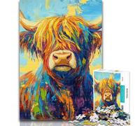 Jigsaw Puzzles for Adults 1000 Pieces Highland Cattle Oil Painting 1000 Piece Jigsaw,Fun Games Every Piece Is Unique - Challenging Family Fun Game 26x38cm