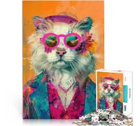 Jigsaw Puzzles for Adults 1000 Pieces Hipster Cat Animal Fashion Made of cardboard,for age 14+ Antistress Difficult challenge Gift ideas。size:26x38cm/10.24x14.96inch