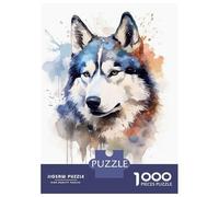 Jigsaw Puzzles for Adults 1000 Pieces Husky Watercolor Dog Puzzle for Adults Brain Teaser Game Birthday Present Educational Challenge 52x38cm/1000pcs