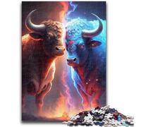 Jigsaw Puzzles for Adults 1000 Pieces Ice And Fire Cow Teenager Jigsaw,Interesting Stress Reduction Parent-child Interaction (75x50cm)