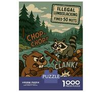 Jigsaw Puzzles for Adults 1000 Pieces Illegal Lumberjacking Cartoon with Beaver And Raccoon Jigsaws for Adults Hands-on Game Presents for Women Educational Challenge 70x50cm/1000pcs