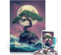 Jigsaw Puzzles for Adults 1000 Pieces Japanese Bonsai Tree Under Full Moon Hands-on-Spiel Perfekte Dekoration52x38cm