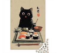 Jigsaw Puzzles for Adults 1000 Pieces Japanese Sushi Cat Art Print Puzzle for Adults Brain Teaser Game Birthday Present Educational Challenge 52x38cm/1000pcs