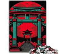 Jigsaw Puzzles for Adults 1000 Pieces Japanese Torii Gate with Red Moon Staycation Kill Time Educational Game Birthday Gift 38x26cm