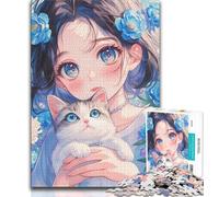 Jigsaw Puzzles for Adults 1000 Pieces Kitten And Girl,Help The Brain Exercise Addictive Toys to Cultivate Patience Perfect Decoration 38x26cm