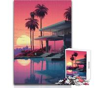 Jigsaw Puzzles for Adults 1000 Pieces LA Mansion Pixel Art Educational Family Game Pattern Assembly Secret Santa Gifts Size 38x26cm