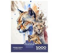 Jigsaw Puzzles for Adults 1000 Pieces Leopards Watercolor Puzzles for Adults Relaxing Games Presents for Women Challenging Game Gifts 70x50cm/1000pcs