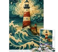 Jigsaw Puzzles for Adults 1000 Pieces Lighthouse And Waves Digital Art Home Decoration Toys Birthday Gifts Relaxing Games Artists' Collection, Fine Arts Size 38x52cm