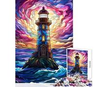 Jigsaw Puzzles for Adults 1000 Pieces Lighthouse in Stained Glas Impossible Game Difficult Challenge Educational Toy Improving Love between Couples (52X38cm)