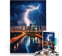 jigsaw puzzles for adults 1000 pieces Lightning City Skyline Made of wood，Suitable for people aged 14 and above Challenge Toy Improving love between couples。size：50x75cm/14.96x20.47inch