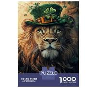 Jigsaw Puzzles for Adults 1000 Pieces Lion in Green Hat-3 Puzzles for Adults Relaxing Games Birthday Present Challenging To Complete 38x26cm/1000pcs