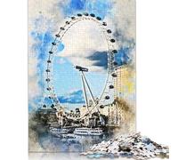 Jigsaw Puzzles for Adults 1000 Pieces London Eye in Watercolor Creative Paper Jigsaw Puzzles for Adults, Teenagers Puzzles Challenging Game 38x26cm/1000pcs