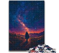 Jigsaw Puzzles for Adults 1000 Pieces Lone Wanderer Under Starry Nebula Sky Staycation Kill Time Educational Game Birthday Gift 50x75cm