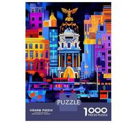 Jigsaw Puzzles for Adults 1000 Pieces Madrid Geometric Night - Vibrant Urban Illustration Jigsaws for Adults Family Game But Fun And Humorous Challenging To Complete 38x26cm/1000pcs