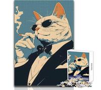 Jigsaw Puzzles for Adults 1000 Pieces Mafia Cat Smoking Cigarette Soothing And Peaceful Downtime Firm Fit Clean Cut Play Toy Size 50x75cm