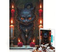 Jigsaw Puzzles for Adults 1000 Pieces Magic Black Cat with Candles Educational Game Home Art Decor for Is Ideal As A Gift 38x26cm