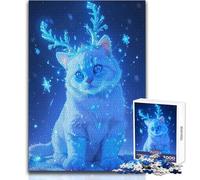 Jigsaw Puzzles for Adults 1000 Pieces Magical Blue Cat Snow Impossible Game Precision Cutting Secret Santa Gifts Size 38x26cm