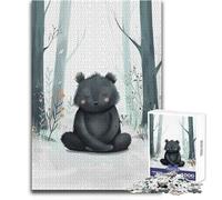 Jigsaw Puzzles for Adults 1000 Pieces Meditating Bear in Forest Illustration Impossible Game Precision Cutting Secret Santa Gifts Size 50x75cm