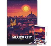 Jigsaw Puzzles for Adults 1000 Pieces Mexico City Skyline at Sunset Educational Family Game Pattern Assembly Secret Santa Gifts Size 38x52cm