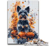 Jigsaw Puzzles for Adults 1000 Pieces Miniature Schnauzer with Pumpkins Staycation Kill Time Educational Game Birthday Gift 38x26cm
