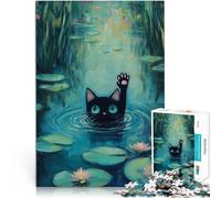 Jigsaw Puzzles for Adults 1000 Pieces Monet Cat in Water Lilies Meme Präzisionsschnitt Heimdekoration75x50cm