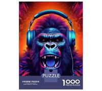 Jigsaw Puzzles for Adults 1000 Pieces Monkey Headphone Dj Music Puzzle for Adults Brain Teaser Game Birthday Present Educational Challenge 70x50cm/1000pcs