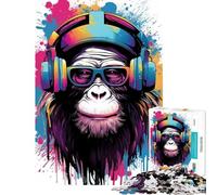 Jigsaw Puzzles for Adults 1000 Pieces Monkey Headphones Dj for Birthday, Chrismas Analysis And Logic Educational Toy for And from 14 Years And over (50x75cm)