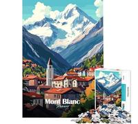 Jigsaw Puzzles for Adults 1000 Pieces Mont Blanc Mountain Village Fun Activities at Home Improve Memory Practical Game for And from 14 Years And over (50x75cm)