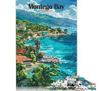 Jigsaw Puzzles for Adults 1000 Pieces Montego Bay Jamaica Travel Poster Jigsaw Puzzle Paper Puzzle Suitable for Adults And over 18 Years Old Family Puzzle Game 38x26cm/1000pcs
