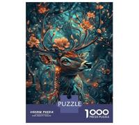 Jigsaw Puzzles for Adults 1000 Pieces Mystic Deer in Bloom Puzzles for Adults Family Games Difficult Hard Challenging To Complete 38x26cm/1000pcs