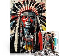Jigsaw Puzzles for Adults 1000 Pieces Native American Chief Portrait Stressabbau mit passendem Poster und Quizblatt75x50cm