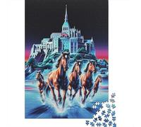 Jigsaw Puzzles for Adults 1000 Pieces Neon Castle Horses Adult Jigsaw Puzzle Relax Games Difficult Hard Great Gift for Gaming 38x26cm/1000pcs