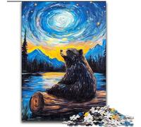 Jigsaw Puzzles for Adults 1000 Pieces Night Sky Brown Bear, Stress Relief with Fully Interlocking Randomly Shaped Pieces for And 14 Years Old (size 50x75cm)