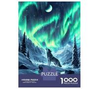 Jigsaw Puzzles for Adults 1000 Pieces Nordic Wolf Aurora Borealis Puzzle for Adults Brain Teaser Game Birthday Present Educational Challenge 70x50cm/1000pcs